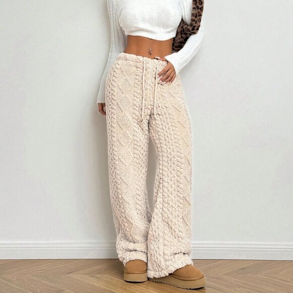 Beige Casual Women's Front Tied Straight Leg Pants - Picture 3 of 6